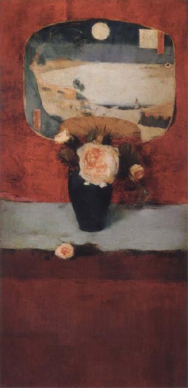 Fernand Khnopff Roses and a Japanese Fan